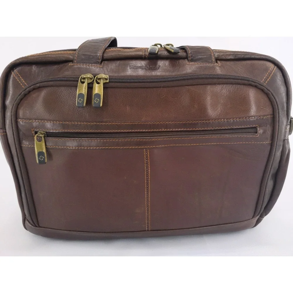 Samsonite Brown Leather Laptop Briefcase Business Bag Organizer‎ Expandable
